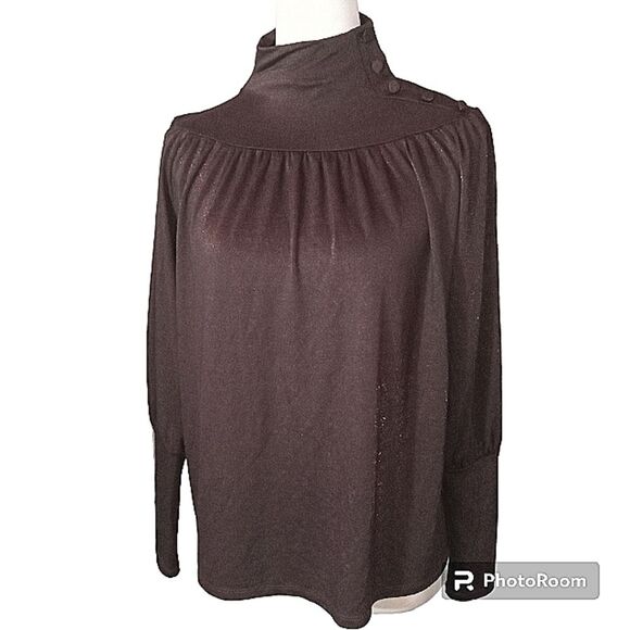 Ann Taylor Tops - Ann Taylor Brown Shimmer Turtleneck Peasant Blouse Size M